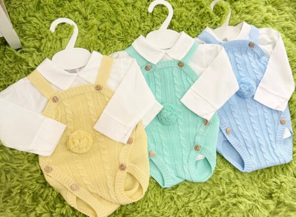 SALOPETTE PONPON E CAMICIA BIMBO IN COTONE