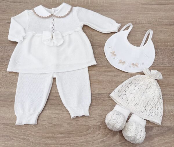 COMPLETO 2PZ NEONATA CON FIOCCO IN DETTAGLIO IN FILO DI COTONE