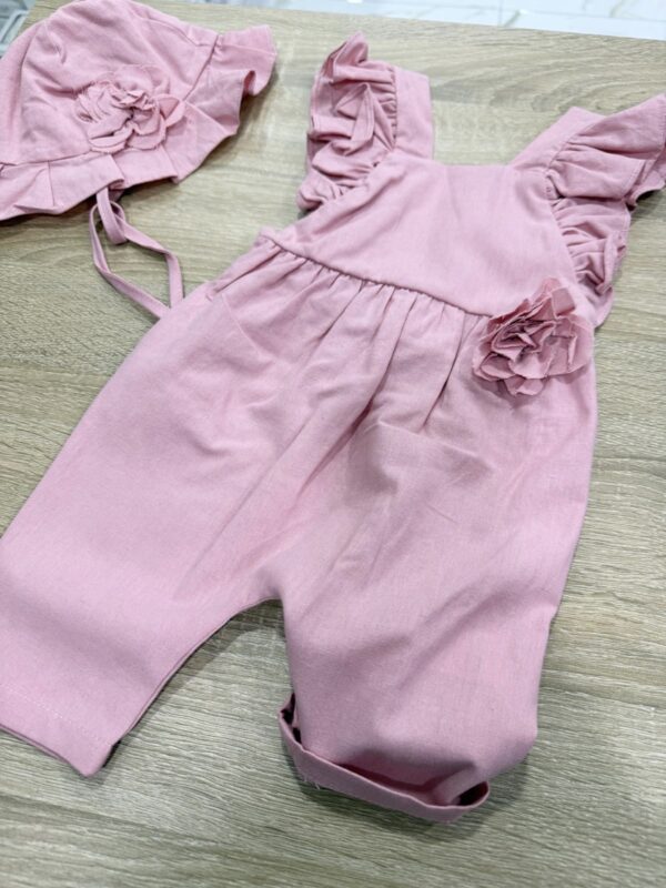 SALOPETTE FIORE CON CAPPELLINO BIMBA 100%COTONE - immagine 2