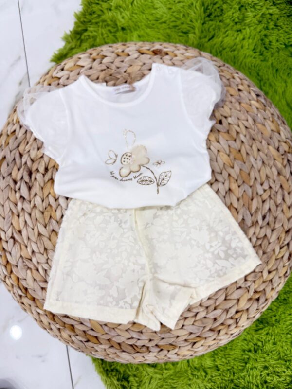 COMPLETO 2PZ CON FIORE E MANICA IN TULLE 2 VARIANTI DI COLORE