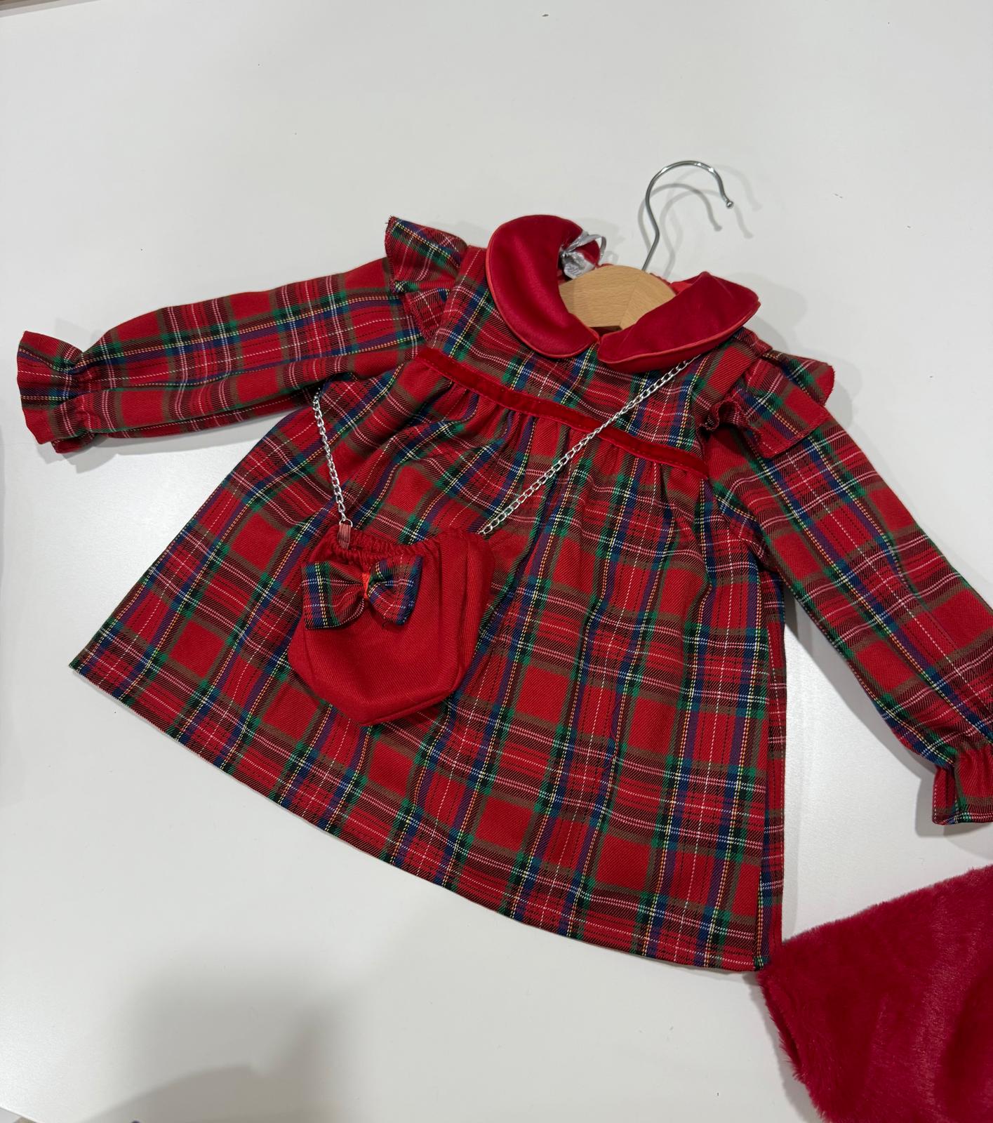 ABITO FESTIVO BIMBA IN FANTASIA SCOZZESE CON BORSETTA