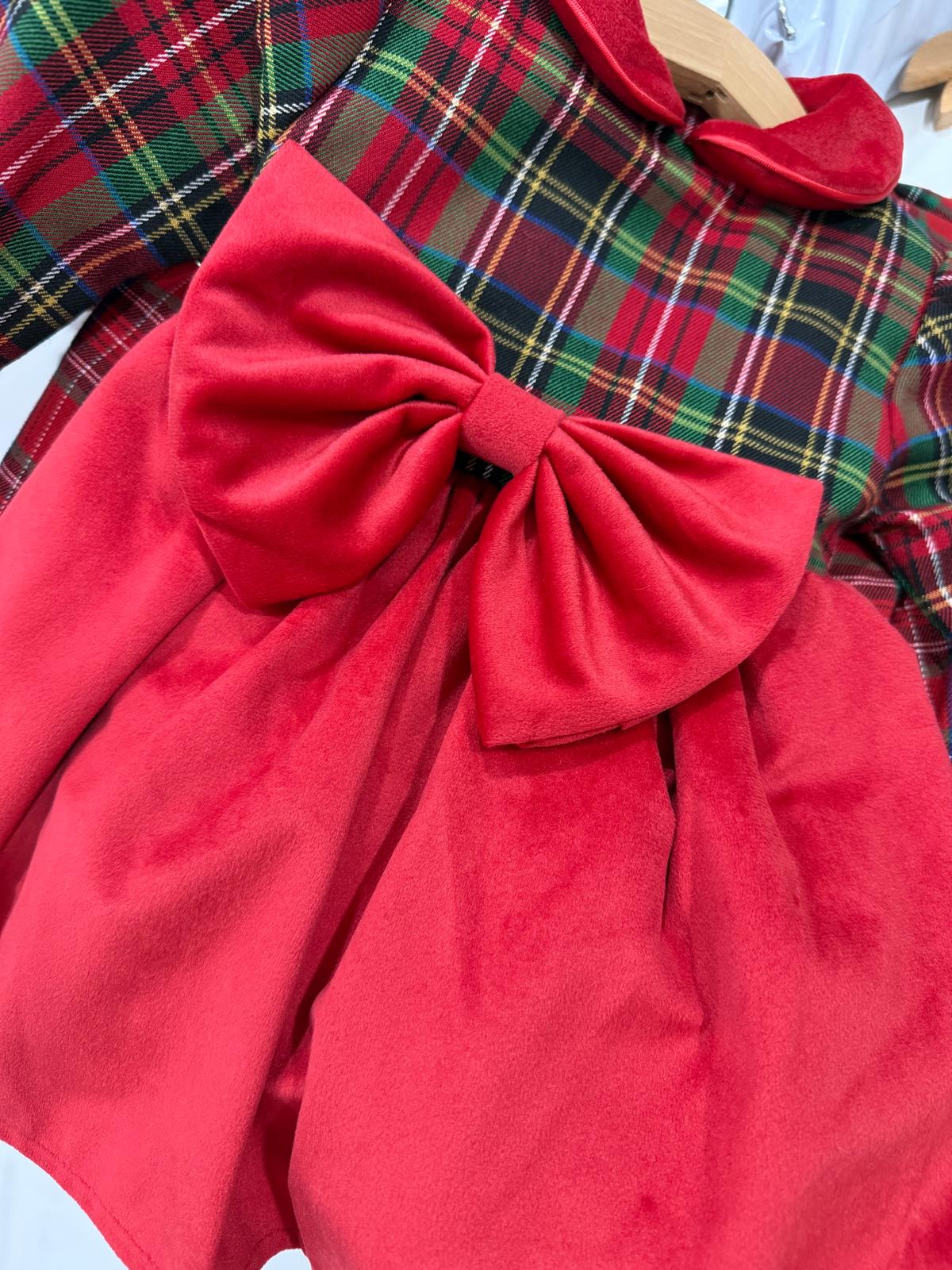 ABITO ELEGANTE ROSSO CON COLLETTO SCOZZESE E FIOCCO - immagine 2